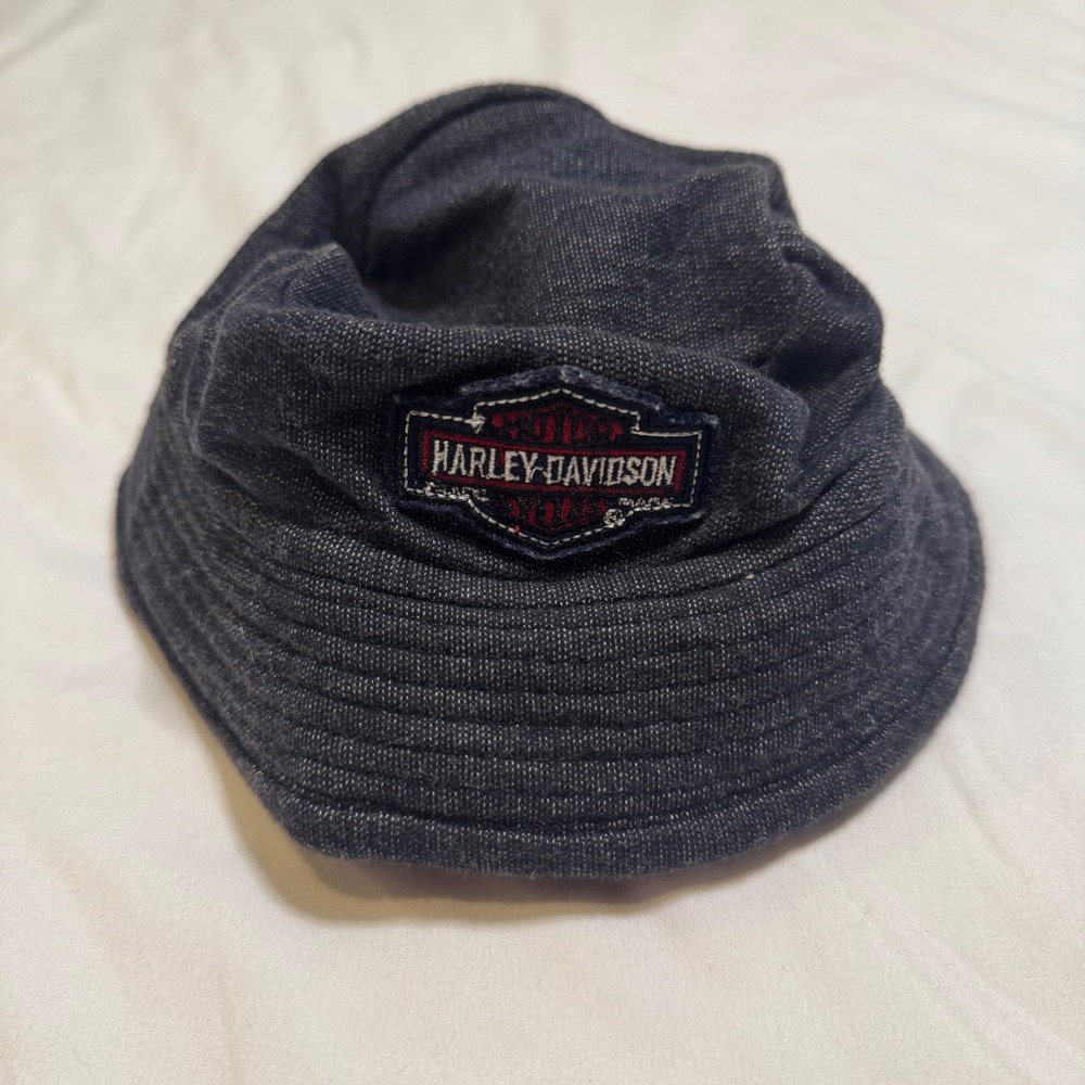 Harley-Davidson Baby Boys Bucket Hat Blue Heathered Jersey 12M Logo Patch